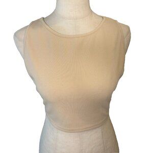 Princess Polly Cream Ribbed Crop Tank Top Size 8 Sleeveless Stretch #131